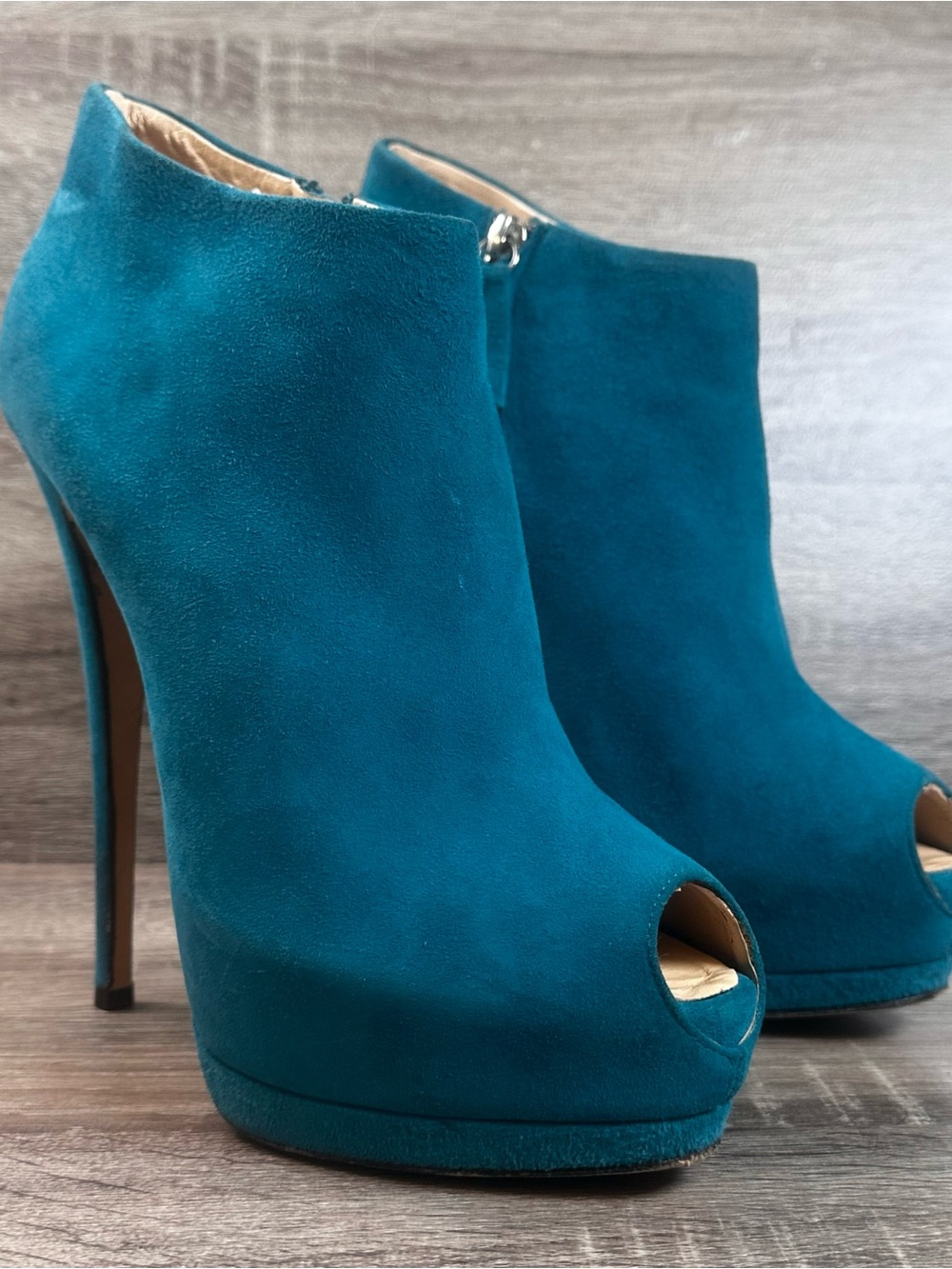 Vero‎ Cuoio Teal High Heel Ankle Boots Suede Womens Size 39 Italy Elegant Party